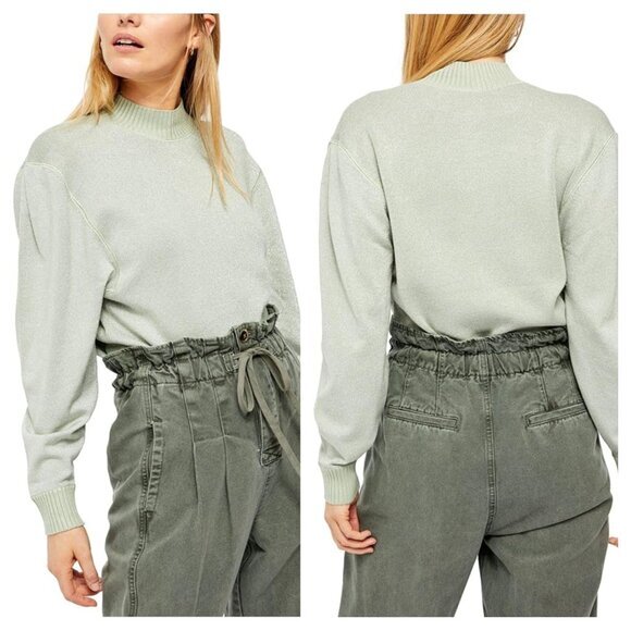 Free People Starry Night Long Sleeve Mock Neck Sweater S Frosted Fern Green - Picture 1 of 16